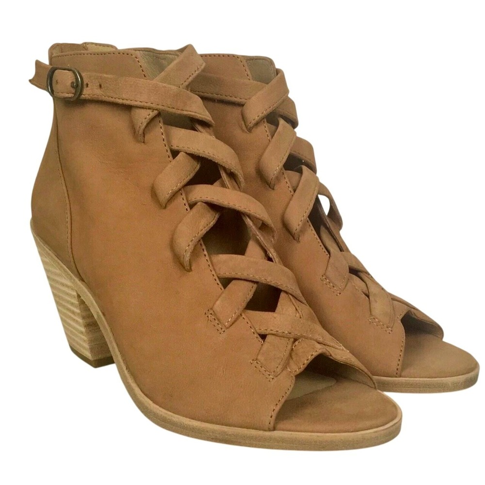 Eileen Fisher leather ankle boot bootie Vero Cuoio peep toe zip 8 leather nubuck